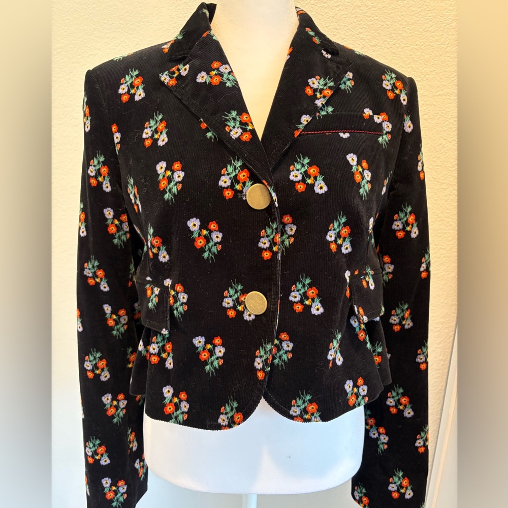 Sonia Rykiel Paris Black Floral Blazer with Gold Buttons